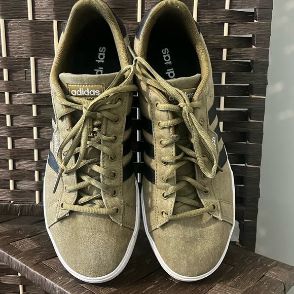 Men’s Adidas Army Green Shoes Size 10.5 Causal 3 Stripe Black Canvas Fashion - Picture 4 of 11